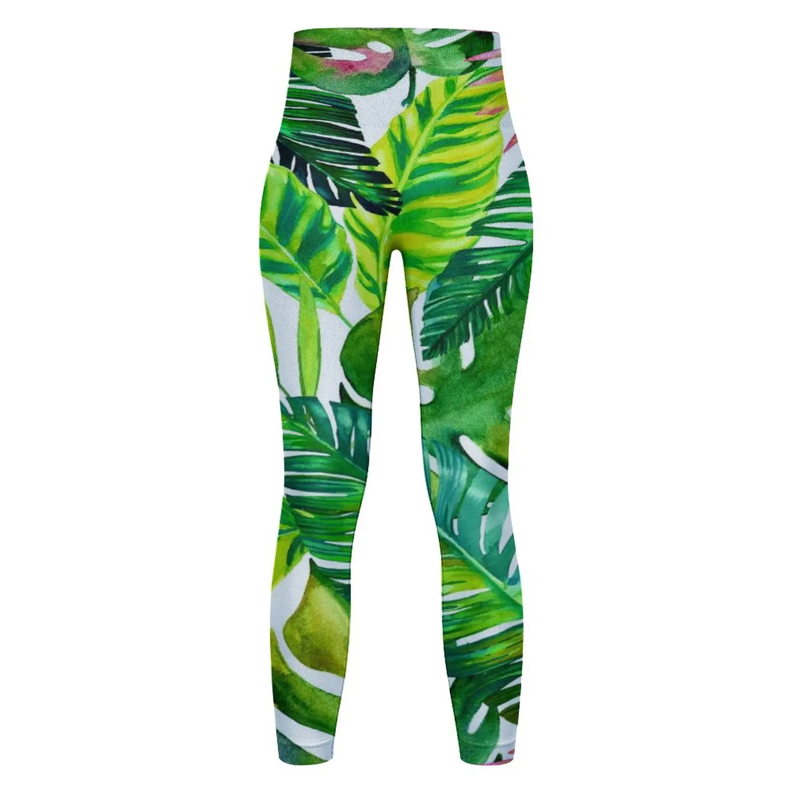 Бесшовные леггинсы с зелеными пальмовыми листьями Леггинсы для йоги эффектом