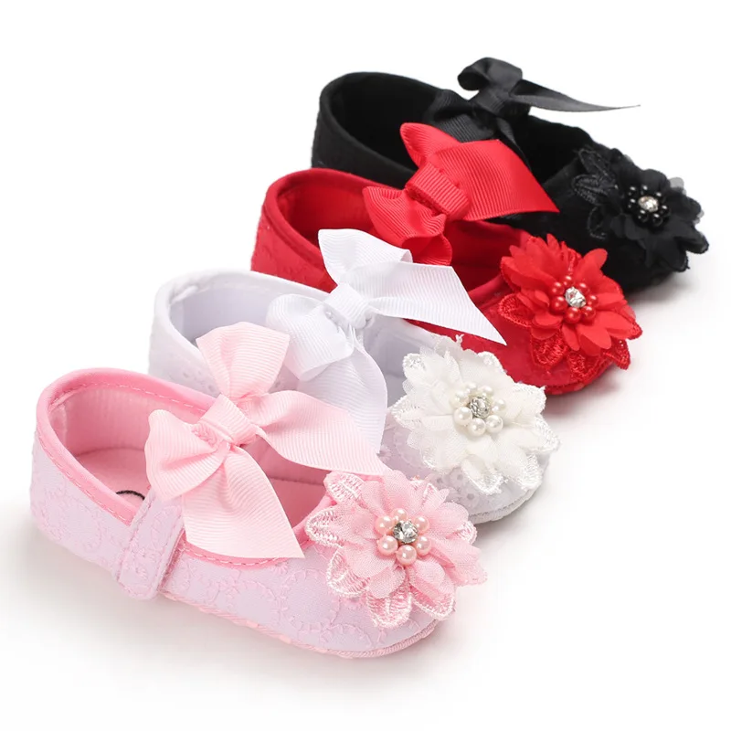

Baby Shoes Newborn Girls Princess Shoes Infant Toddler Non-slip Soft-sole Cotton Flower Bow-knot First Walkers New born 0-18M