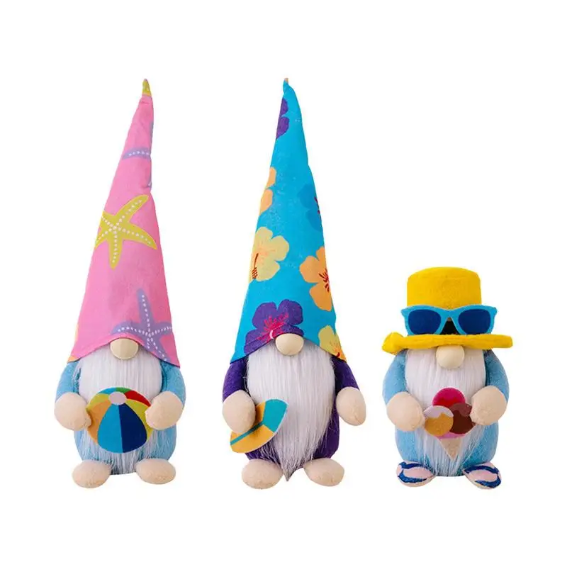 

3Pcs Summer Gnomes Adorable Beach Dwarf Creative Figurines Elegant Miniatures for Cabinets Dining Tables Desks Decorations