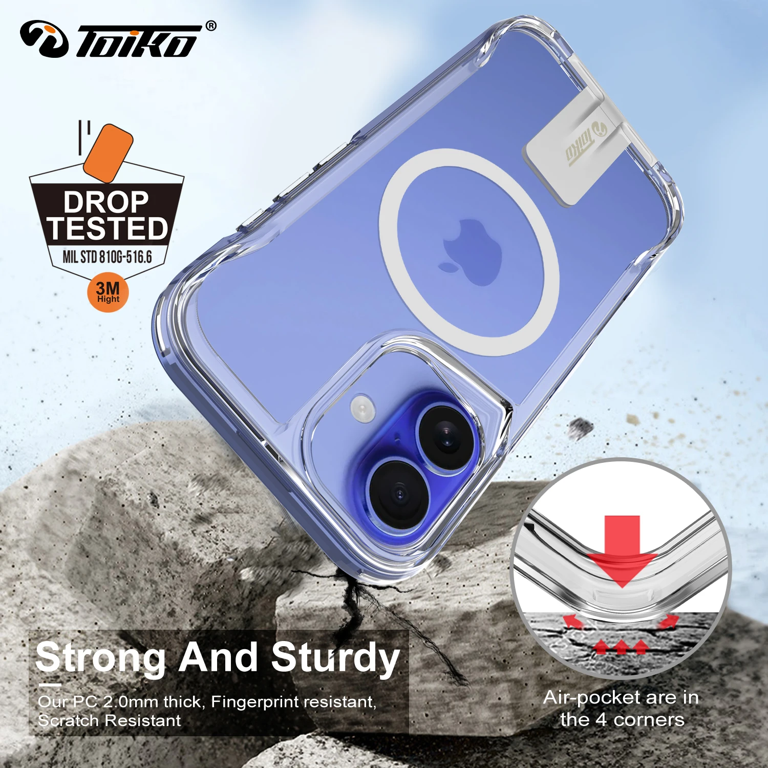 TOIKO Titan Прозрачный ударопрочный чехол с подставкой Magsafe для iPhone 16 Pro Max Plus