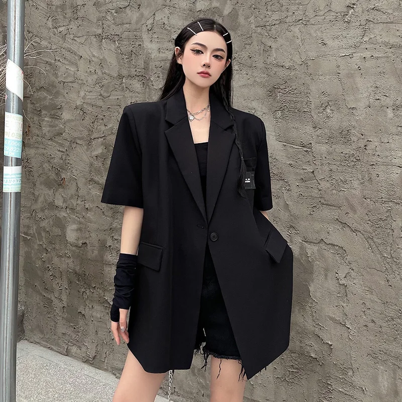 2023 Summer New Women's Suit Jacket Lapel Short-sleeved Solid Color Jacket Fashion Loose Casual Thin Temperament Suit Tops