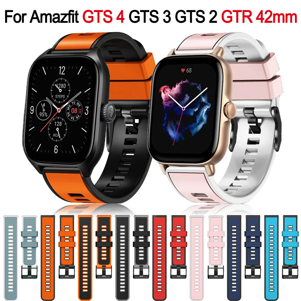 

Ремешок силиконовый для Xiaomi Huami Amazfit GTS 4 3 2 mini 2e, мягкий браслет для часов Amazfit GTR 42 мм Bip U 3 Pro 20 мм