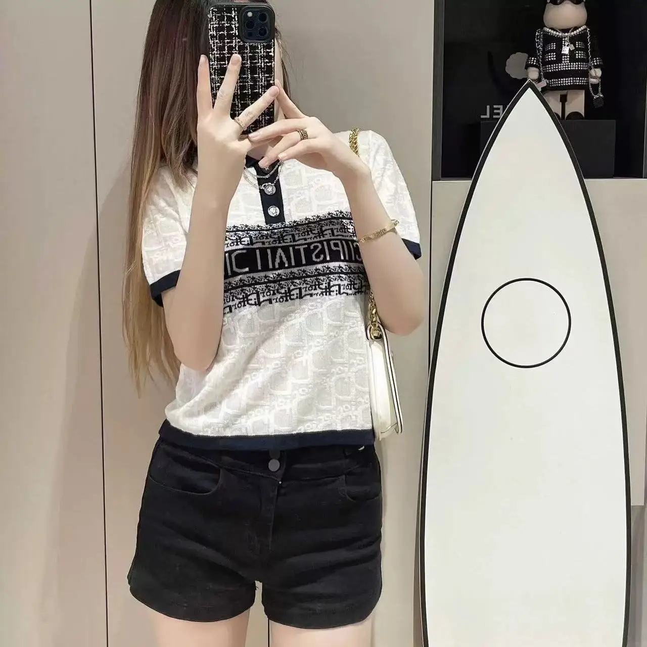 Весенне-летняя тонкая футболка женская бутиковая высококачественная вязаная пуловер с короткими рукавами и вышивкой, новый стиль (art.: 3920ce8ffff22) - 3920ce8ffff22