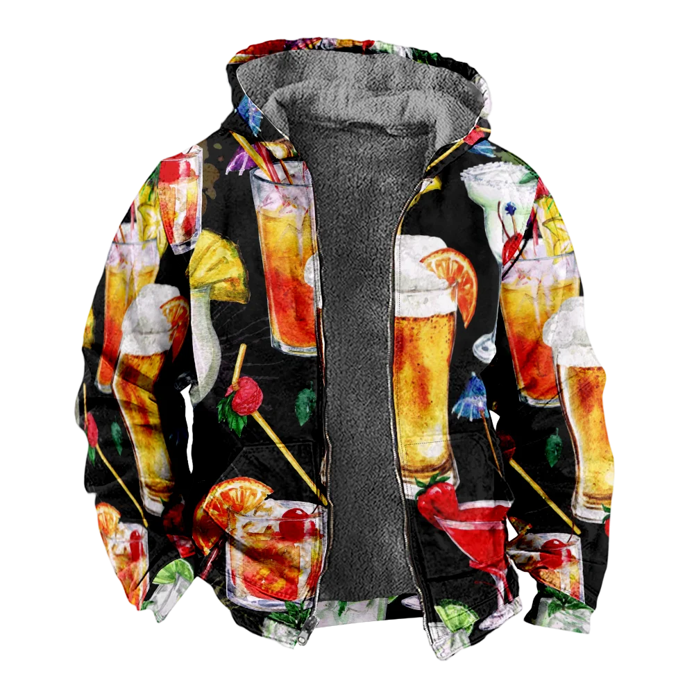 Мужские зимние куртки пальто повседневная хлопковая одежда с фруктовым узором