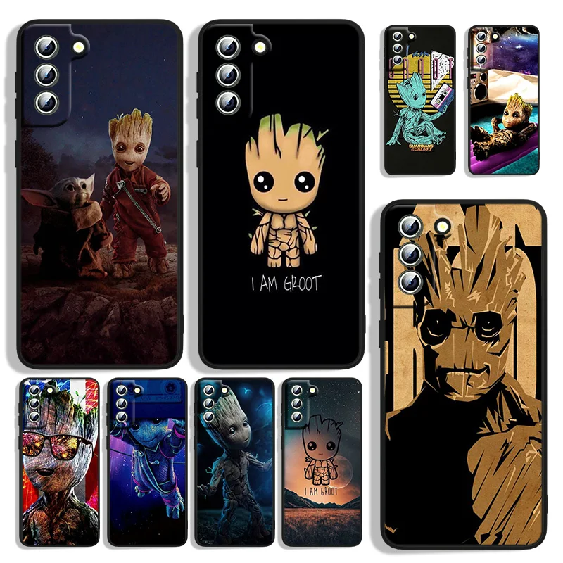 

Marvel Groot Cute Phone Case For Samsung Galaxy S22 S21 S20 FE Ultra S10e S10 S9 S8 S7 Lite Plus Edge Black Funda Cover Coque