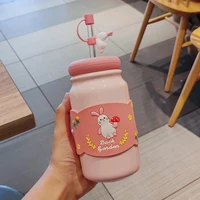 glass straw ceramic mugs adult student household water bottle lids female high value large capacity milk coffee cups drinkware