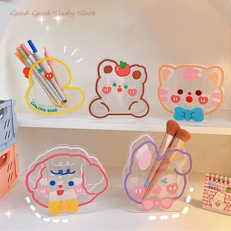 

Новый акриловый держатель для ручек Kawaii, медведь, кролик, клубника, многофункциональный настольный органайзер, коробка для хранения, школьн...