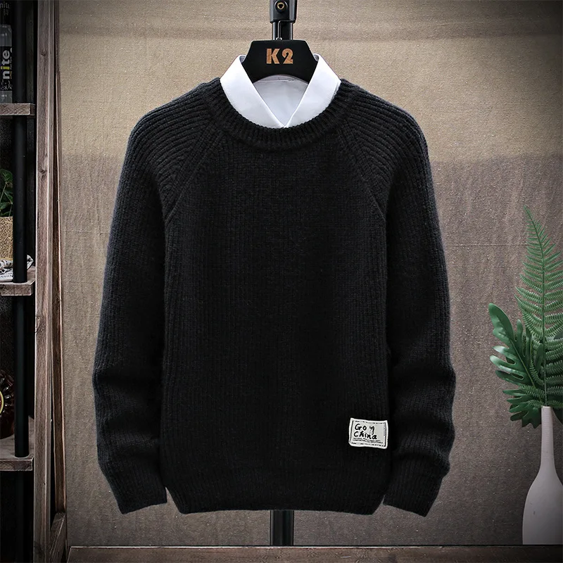 

Men's solid color sweater thickened O-neck men's pullover long-sleeved wool knitted men's autumn and winter pullover casual wear
