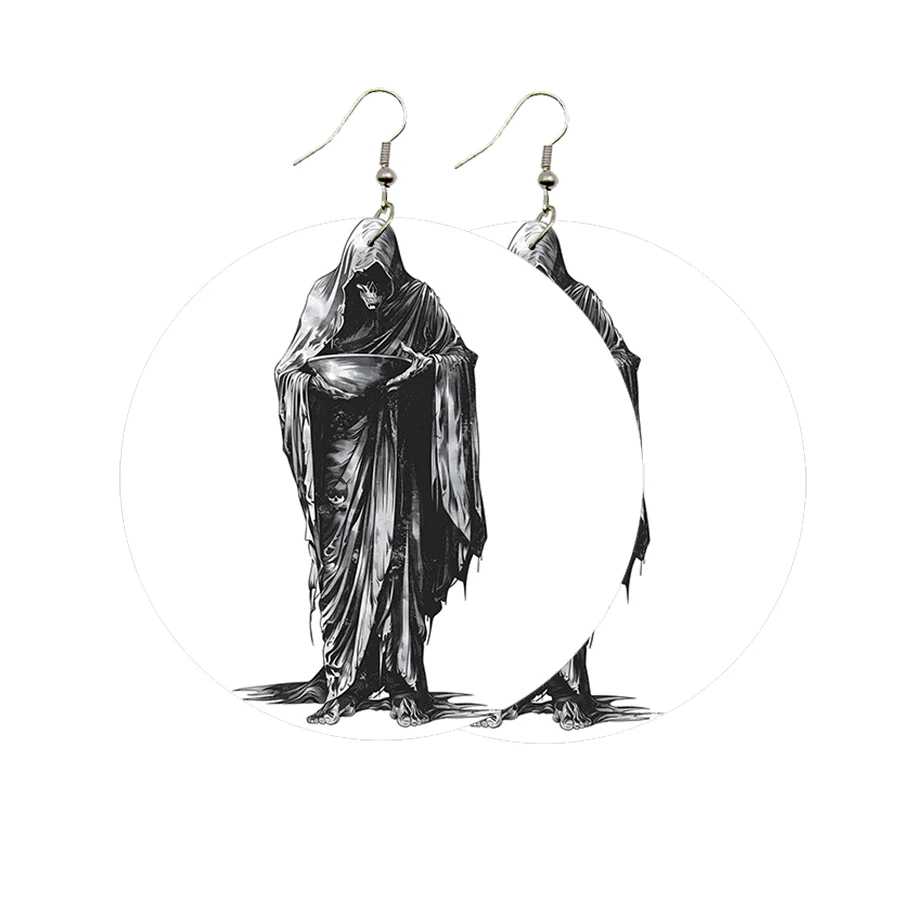 1 Пара Стильных Деревянных Висячих Сережек На Тему Хэллоуина Летучие Мыши Череп