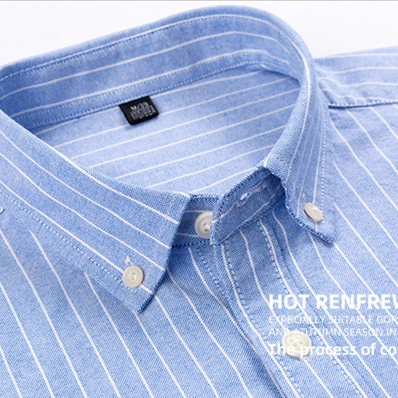 New autumn and winter 100% cotton Oxford men's long-sleeved shirt striped casual shirt business plaid non-iron shirt slim fit