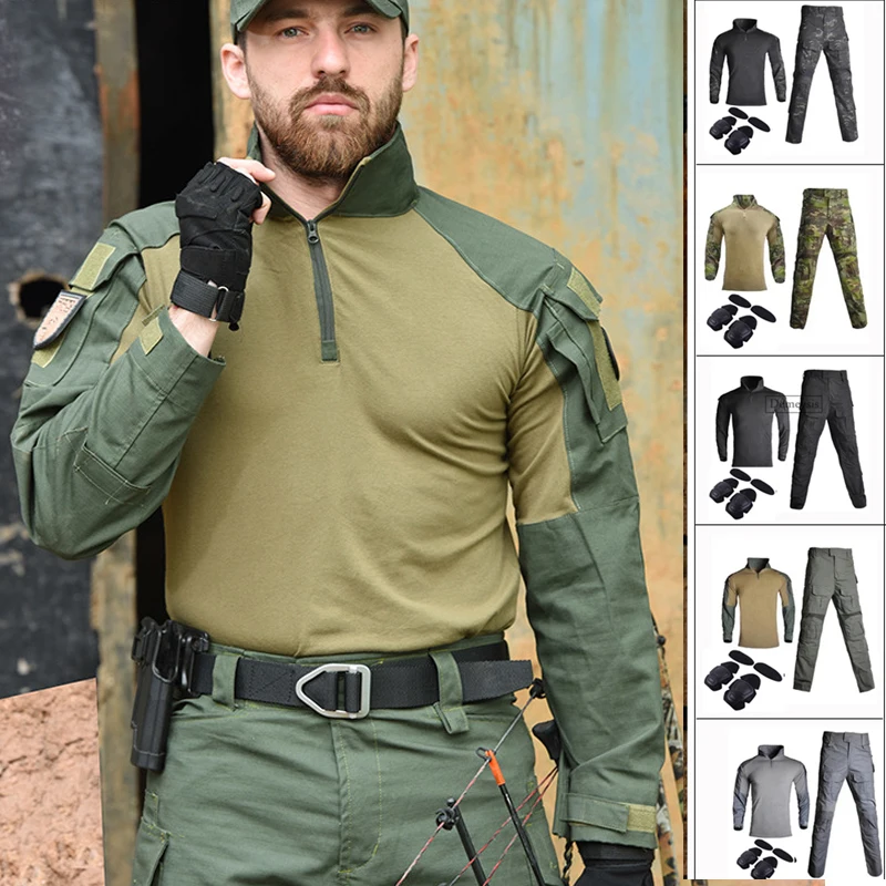 

Outdoor Tactical Uniform Airsoft Combat Shirt + Pants with Elbow Knee Pads Shooting Game Sniper Hunting Camo Clothing