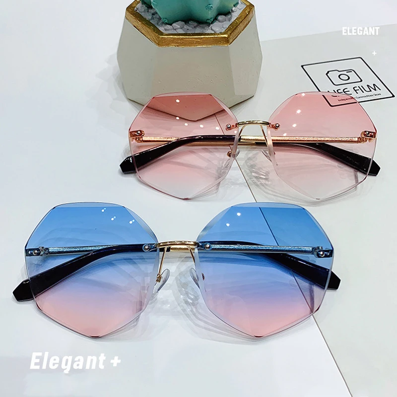 

Diamond Cut-edge Sunglasses Ladies European and American Metal Polygon Rimless Sunglasses Outdoor Sunscreen Sunglasses