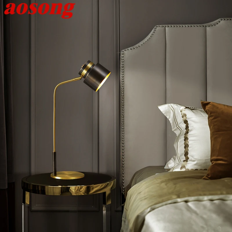 

AOSONG Contemporary Brass Table Lamp LED Creative Simple Bed Desk Light For Home Living Room Bedroom Study Decor