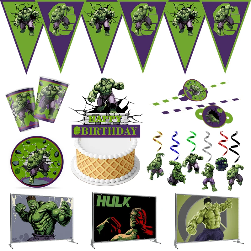 Super Hero Hulk Party Supplies Decorations Kids Birthday Disposable Tableware Tablecloth Cups plate Party Theme Favors Boy Set