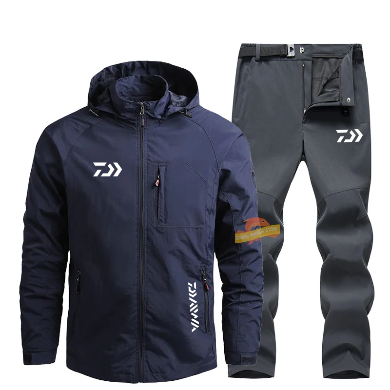 

Daiwa for Men's Spring Autumn Thin Fishing Suits Outdoor Sports Quick-drying Waterproof Pants + Hooded Windbreaker Hiking Jacket