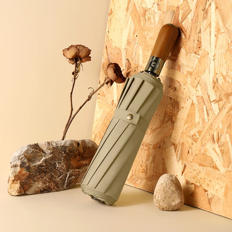 

Niello Automatic Folding Umbrella 12k Solid Wood Handle 126cm Large Umbrella Surface Windproof Luxury Umbrella Rain Women