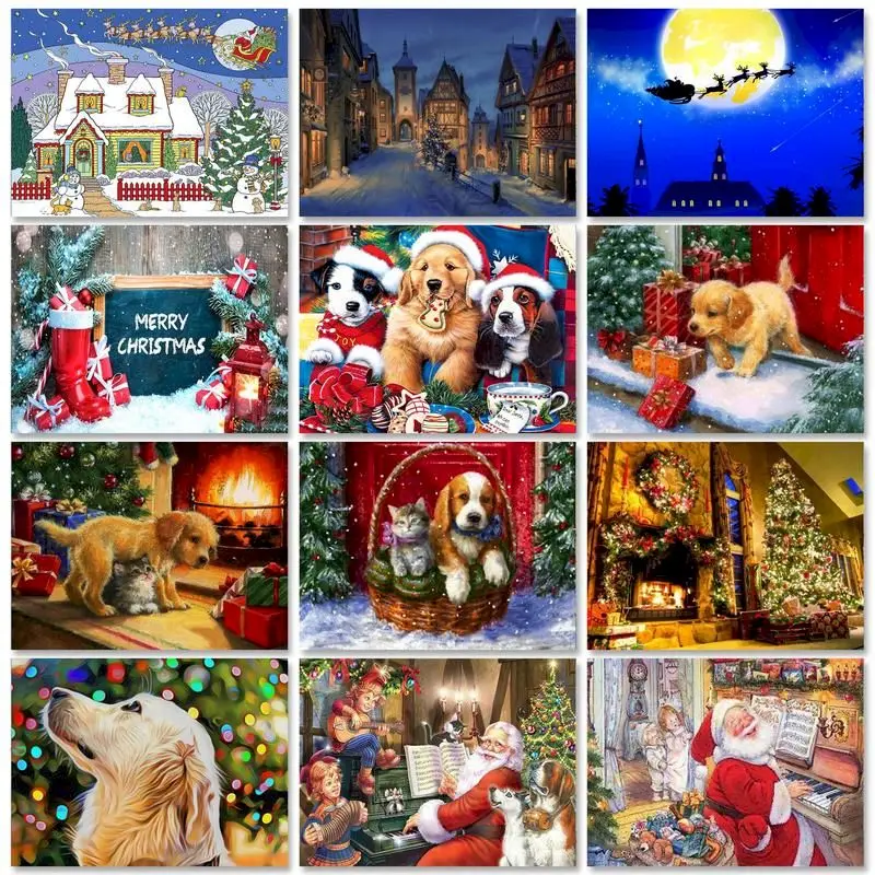 

PhotoCustom Christmas 60x75cm Painting by numbers Kill time Picture Paint Santa Claus DIY Coloring by numbers Wall art Home deco