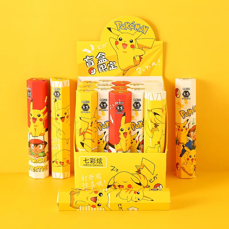 

18 шт./полная коробка Kawaii Pokemon аниме мультфильм серия красочный сюрприз шестиугольная большая фоторучка гелевая фоторучка