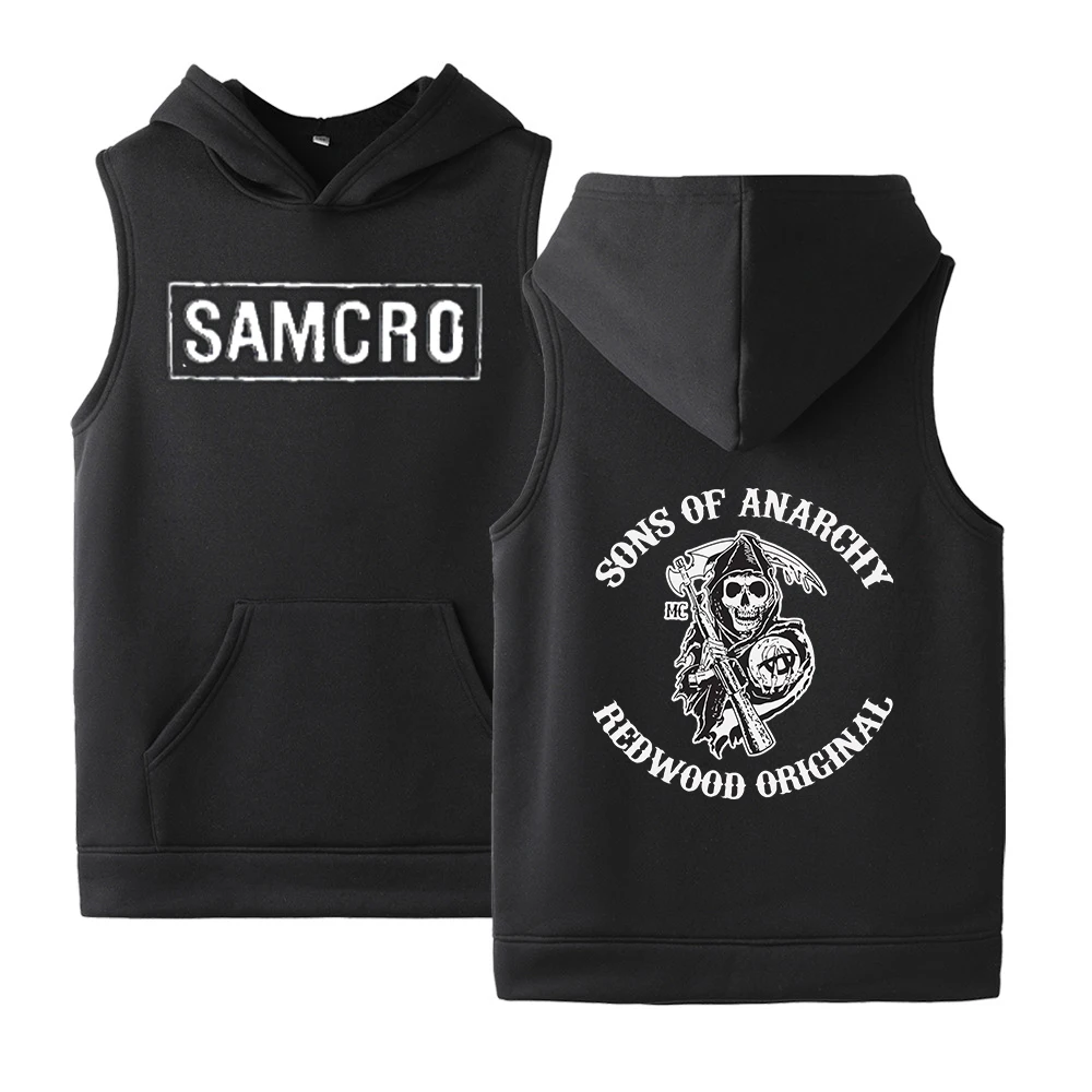 2022  Summer Men's Sons Of Anarchy  Hoodies Cotton SOA Vest Male Print College Man SAMCRO Solid Sleeveless Sweatshirts Tops