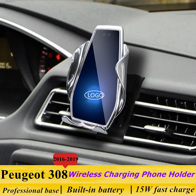 

Dedicated for Peugeot 308 2016-2019 Car Phone Holder 15W Qi Wireless Car Charger for iPhone Xiaomi Samsung Huawei Universal