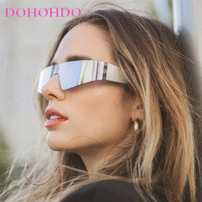 

DOHODHO Trendy Goggle Sunglasses Women Sport Punk Rimless Sun Glasses Men One Piece Mirror Shades Ladies Colorful Eyewear UV400