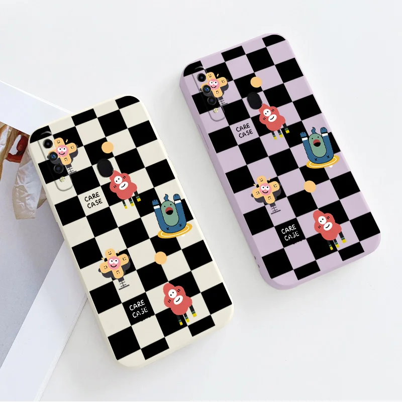 

Plaid Flower Case For OPPO A9 A5 A7 A5S A3S A12 A15 A15S A16 A54 A74 A31 A33 A53 2020 A72 A83 A92 4G 5G Soft Liquid Phone Cover