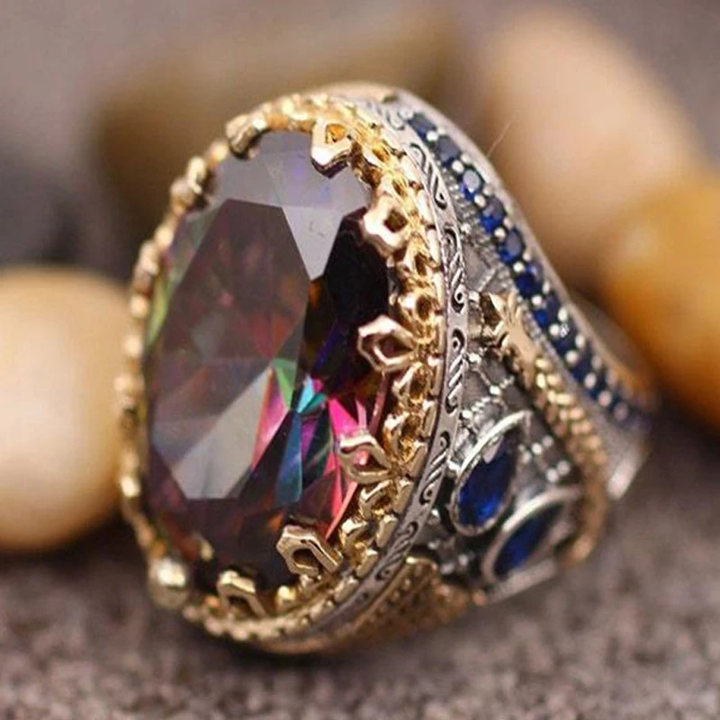 

Turquoise Men's Oval Gemstone Ring Fashion High-end Luxury Jewelry New Simple Inlaid Blue Zircon Personalized Index Finger Ring