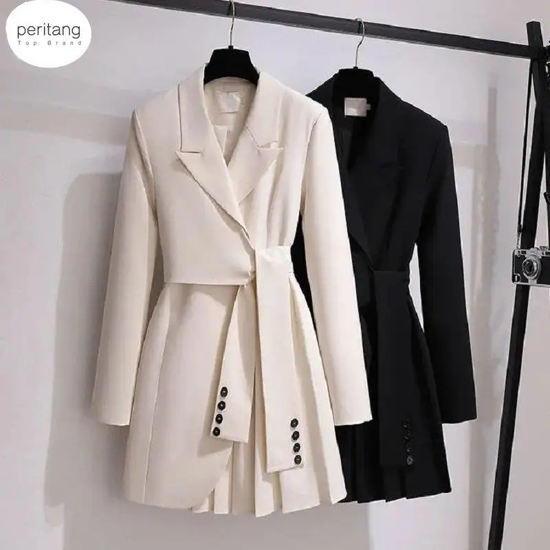 

Fashion Trench Coat Dress Women 2023 New Spring Autumn Windbreaker Coat Female Oversize 4XL Black White Belt Blazer Vintage