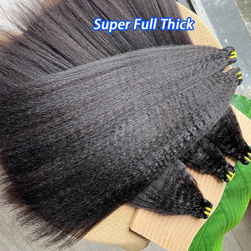 Фото Натуральные прямые волосы Kinky Straight Super Double Drawn, 100% человеческие, вьетнамские, необработанные, натурального цвета, для наращивания. №5