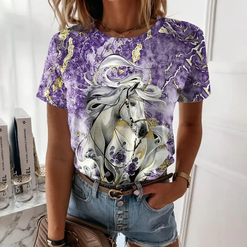 

Animal horse 3D digital print T-shirt 20223d, women's round neck short sleeve T-shirt, retro clothing, women's casual street T-shirt