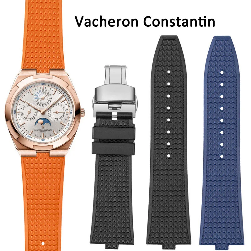 Enlarge Rubber Strap Is Suitable 24x7mm For VC Vacheron Constantin 450 Cross Sea 4500V 5500v 7900v Series Watch Strap Convex Mouth