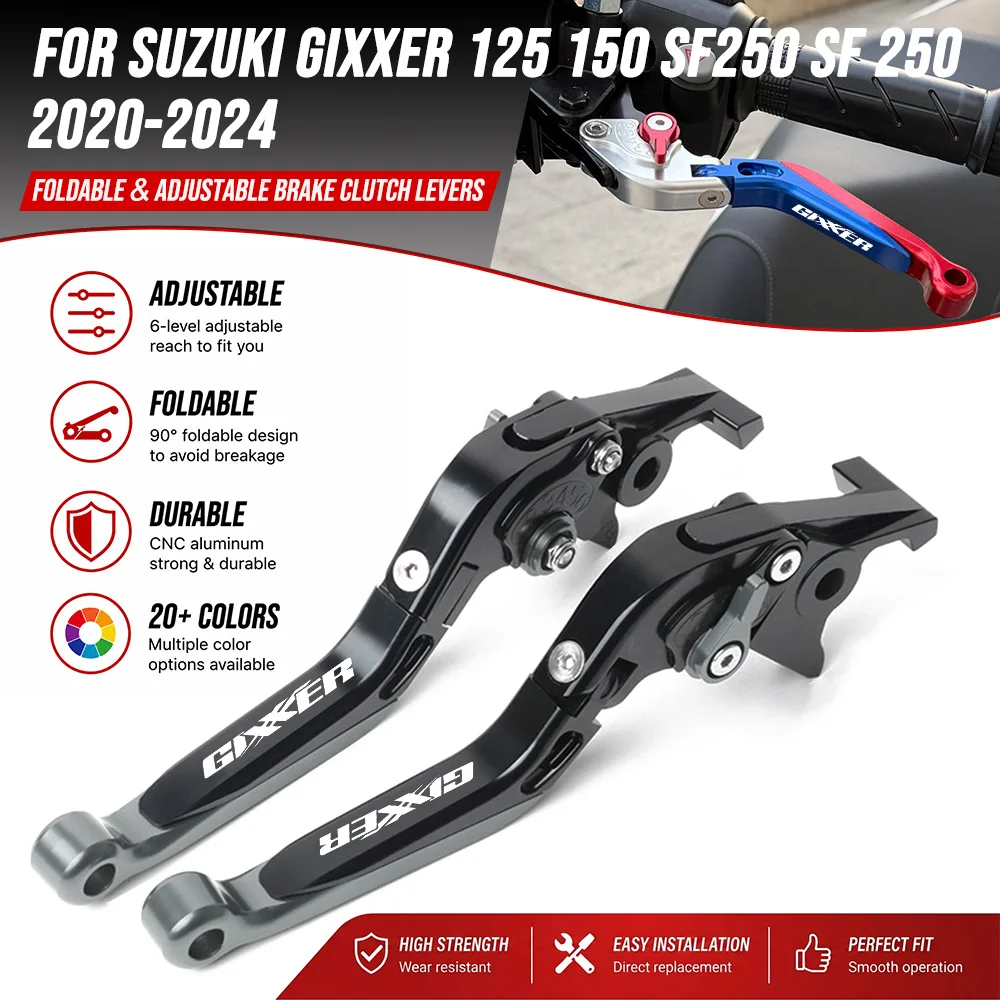 Фото Для мотоциклов SUZUKI GIXXER SF 250, GIXXER 150, 125, SF250 (2020-2024, 2025, 2026) — регулируемые складные рычаги тормоза и сцепления №1