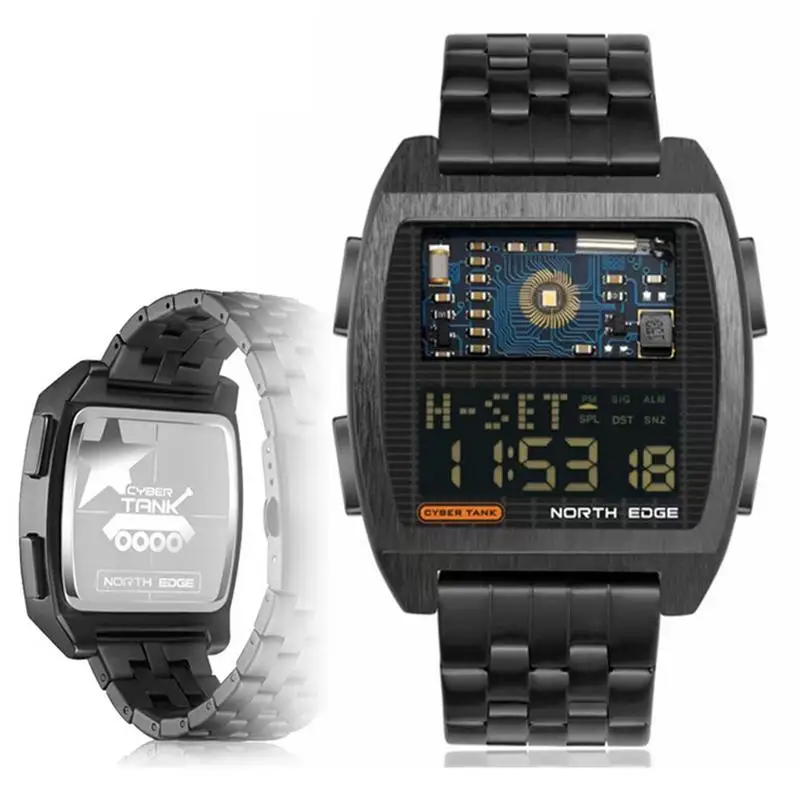 

Цифровые наручные часы, мужские цифровые часы с браслетом из нержавеющей стали, водонепроницаемость 50 м/футов, уличные Цифровые Смарт-часы