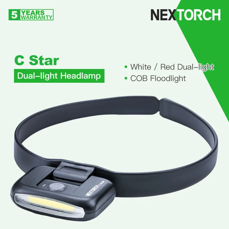 Фото Nextorch C Star USB Перезаряжаемый налобный фонарь/сигнал/головной убор/велосипедный фонарь, белый/красный двойной фонарь, COB прожектор, 180 ° вращающийся, водонепроницаемый №1
