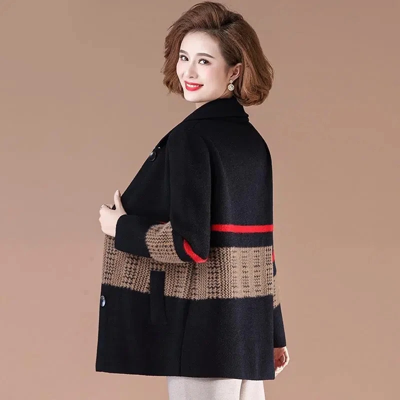 

NewAutumn Winter Middle-aged Mother Imitate Mink Velvet Jacket Women's Cardigan Overcoat Loose Casual Woolen Coat Female Outwear