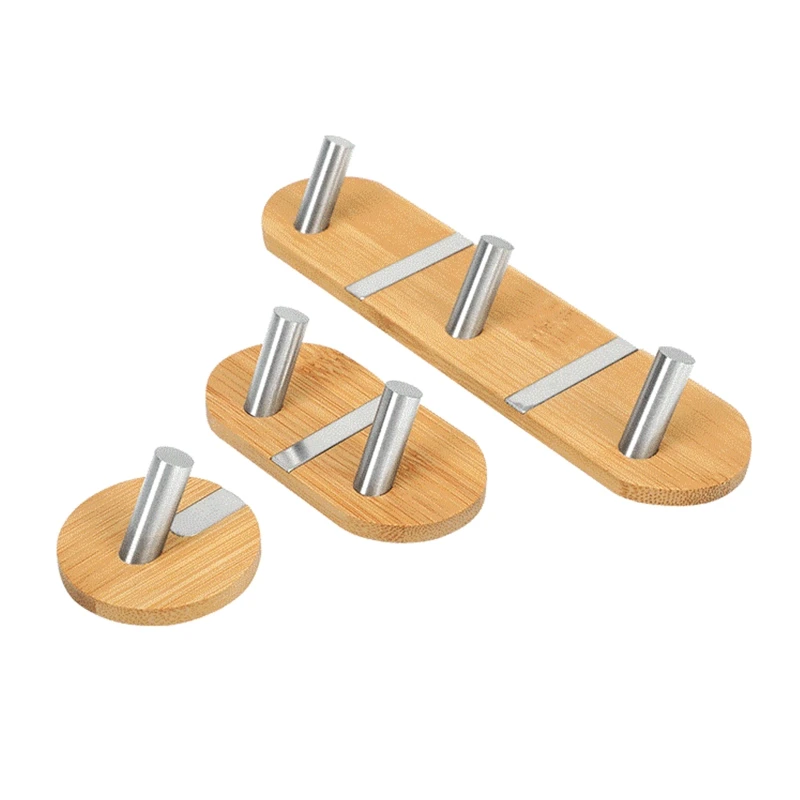 

Bamboo Wall Hook Stainless Steel Clothes Towel Keys Storage Hook Rustproof Over Door Back Coat Holder Bathroom Accessories