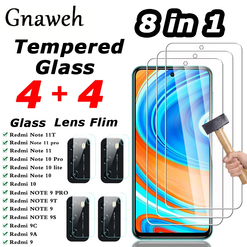 

Закаленное стекло 8 в 1 для REDMI 10, 9, 9A, 9C, NOTE 11, 10, 9 Pro, 4G, зеркальная защита экрана, защитная пленка для объектива камеры