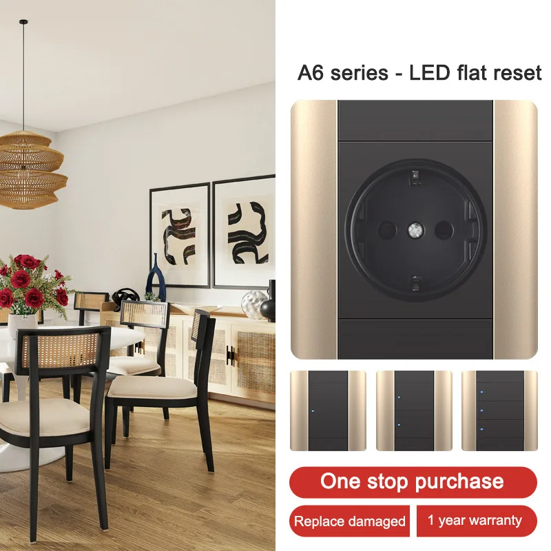 

New 13A British Hong Kong socket gold switch panel British standard national socket square foot square hole with LED light