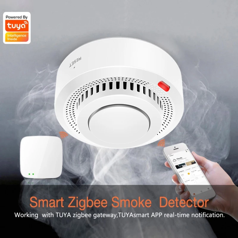 

Tuya Zigbee /WiFi Smoke Alarm Fire Protection Smoke Detector Smokehouse Combination Fire Alarm Home Security System Firefighters