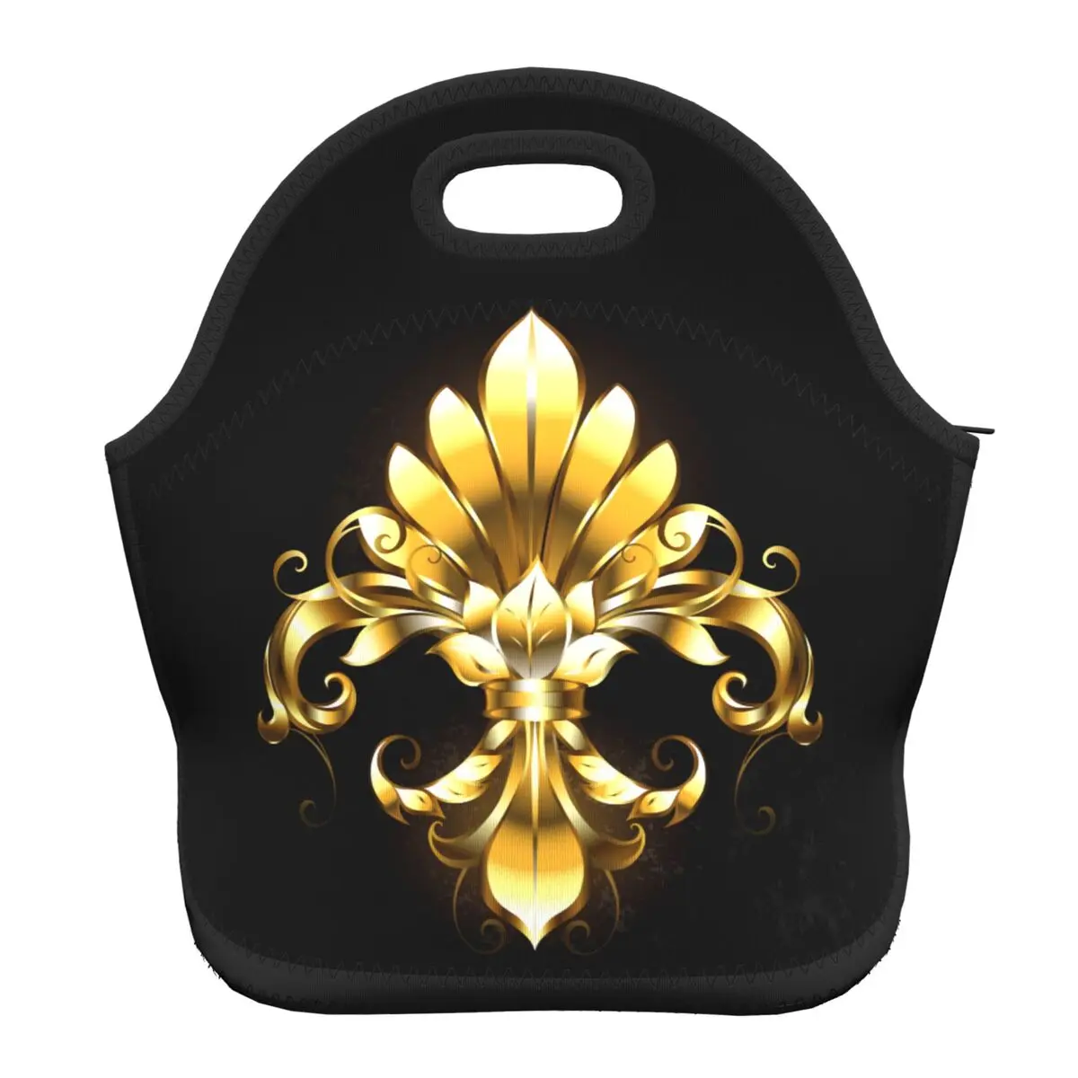 

Golden Fleur De Lis Neoprene Insulated Lunch Bag for Women Lily Flower Fleur-De-Lys Thermal Cooler Lunch Box Office Work School