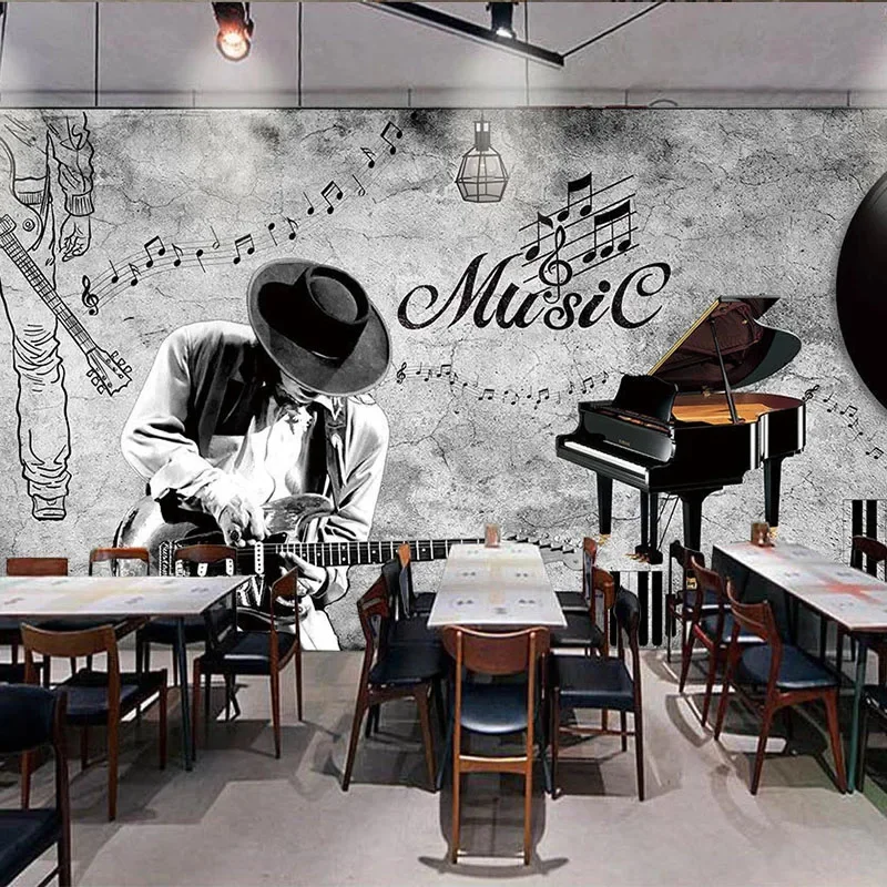 

Custom Mural Wallpaper 3D Hand Painted Vintage Music Fresco Restaurant Cafe Background Wall Decor Papel De Parede 3D Wall Papers