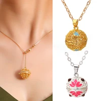 painted flowers aromatherapy cage necklace jewelry essential oil diffuser locket pendant high quality simple women accessories
