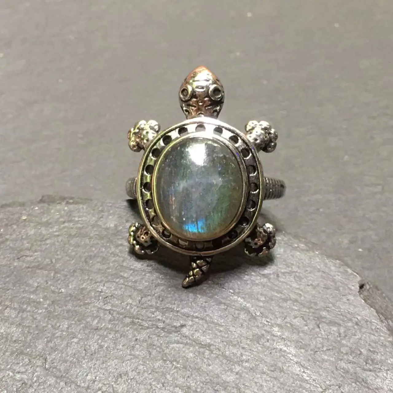 

MM Natural MOONSTONE Ring turtle Adjustable Female Ring Jewelry for Women Gift Wholesale High Quality Vintage Fine