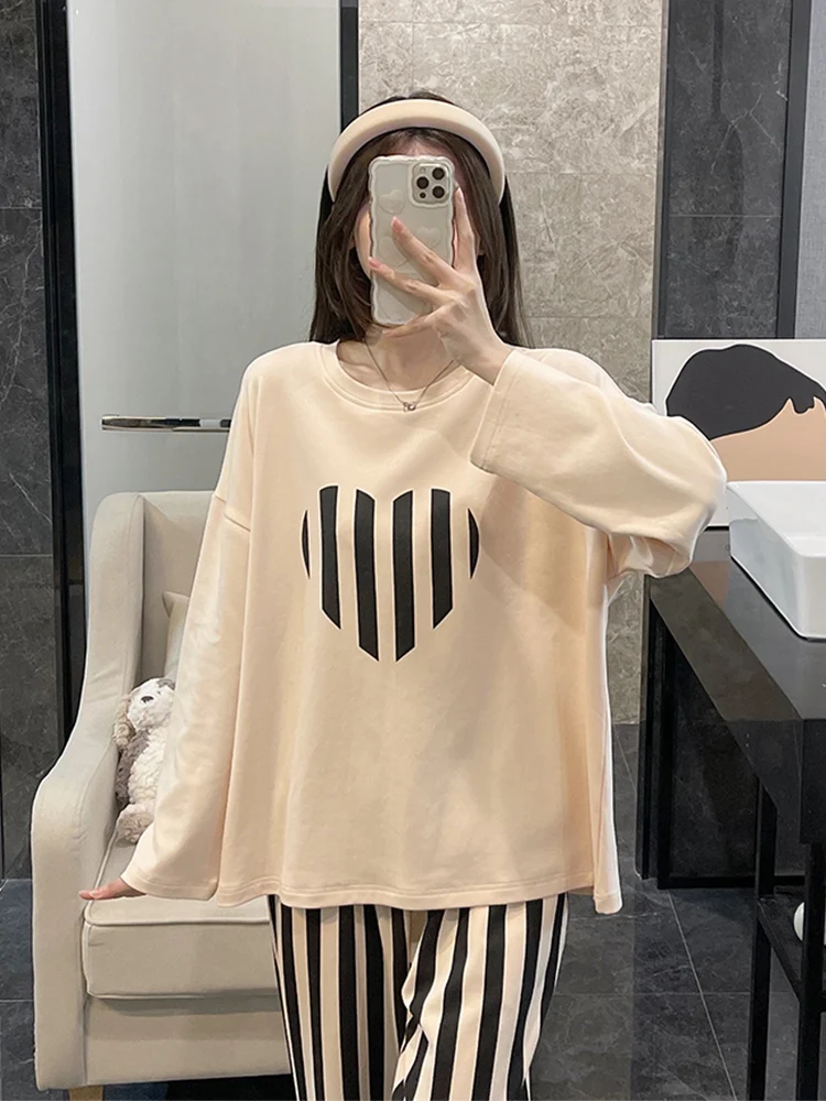 Pajamas Women Autumn and Winter Pure Cotton Long sleeve New Spring Summer Cute Set Plus size Student Hom...