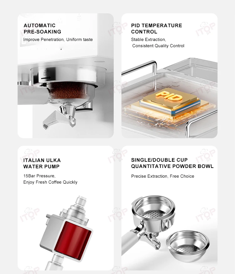 Полуавтоматическая эспрессо-машина ITOP EC58 из нержавеющей стали 15 бар