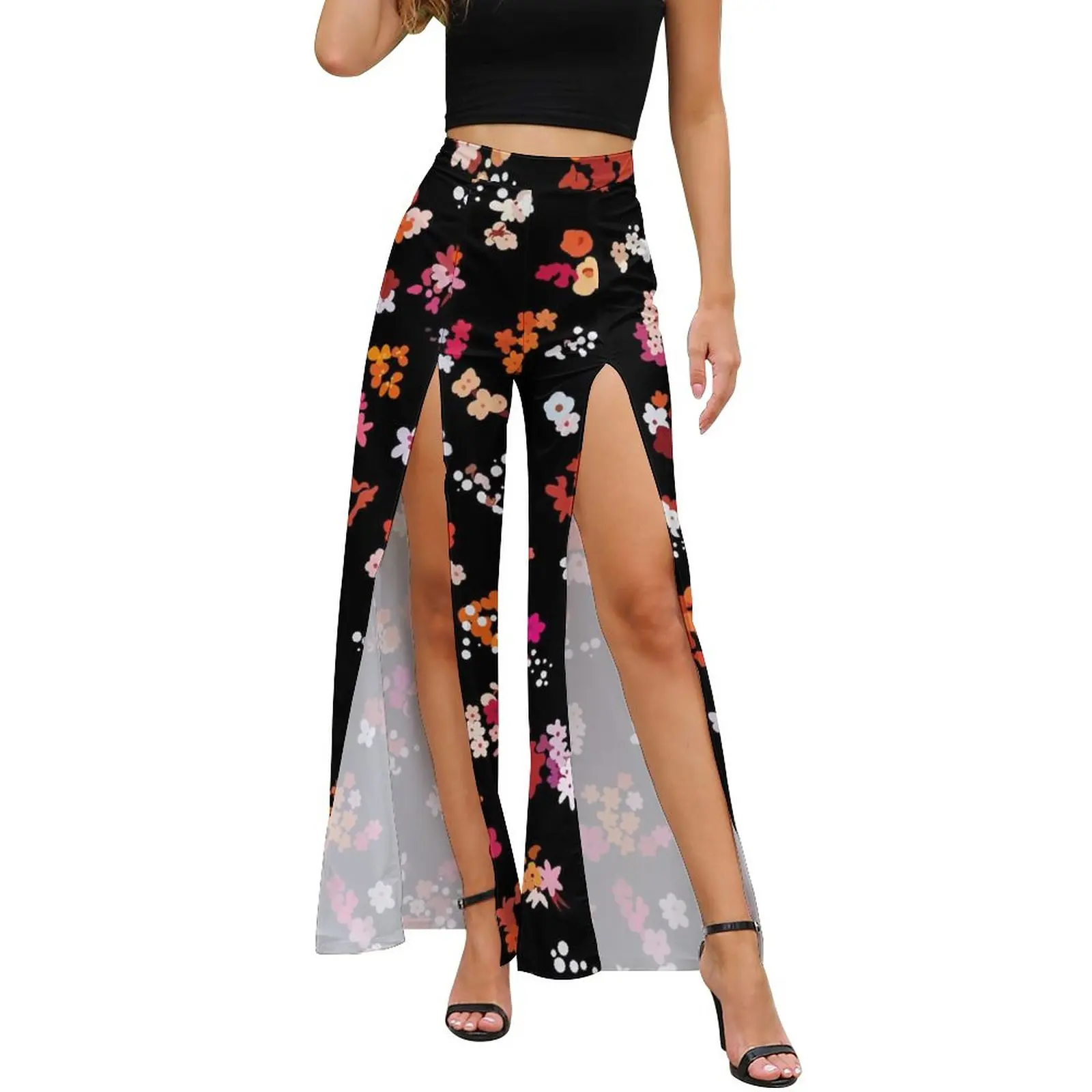 

Colorful Flower Print Pants Women Pretty Floral Korean Style Casual Trousers Summer High Waist Club Wide Leg Pants Birthday Gift
