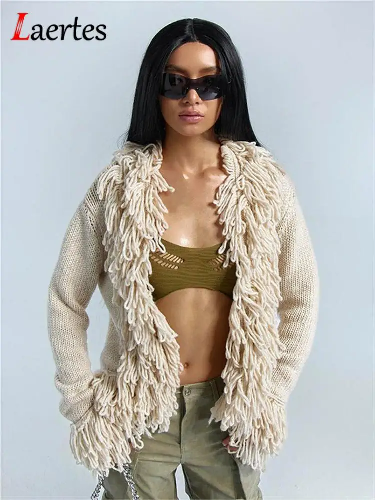 

Laertes 2023 Autumn Winter Tassel Cardigans Sweaters Women Elegant Hipster Casual Long Sleeve Warm Fashion Knit Loose Jumpers