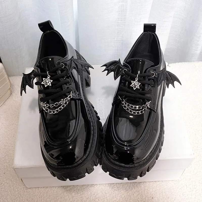 

Туфли женские на платформе с металлической цепочкой, кожаные туфли-лодочки в готическом стиле с ремешком, Униформа, 2023