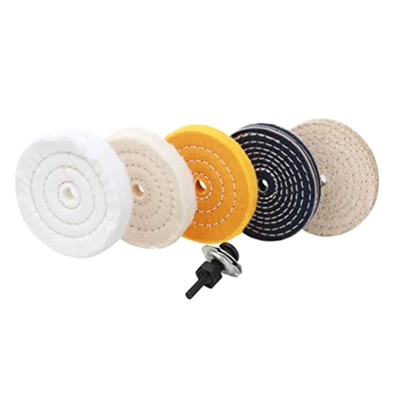 

7 Pcs 4" Buffing Wheel Soft Belt with 2 Sets of 1/4" Shank Sanding Discs Wheel Polishing Buffing Pads for Paint Wood