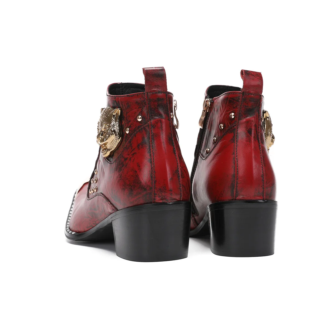 Красные мужские туфли ручной работы с металлическим острым носком для банкетов